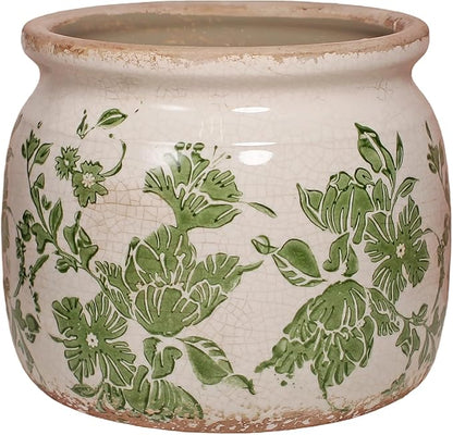Plant Pots, Ceramic Planters for Indoor Plants, 6.29'' Flower Pots with Drainage, Vase & Planters, Vintage Indoor Plant Pots, Home & Christmas Decor, Gifts for Mom, Classic Green