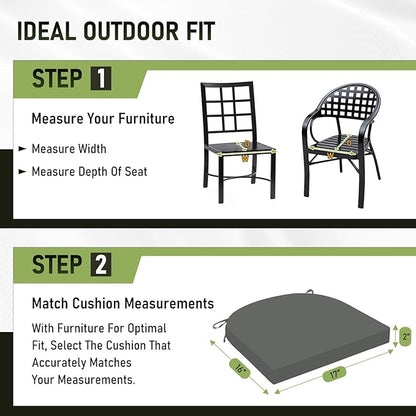 Basic Beyond Outdoor Chair Cushions Set of 4, Outdoor Cushions for Patio Furniture, Water Resistant Patio Chair Cushions with 2 Ties, 17x16x2, Charcoal Grey