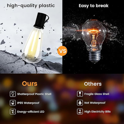 OHLUX 120FT Solar String Lights Outdoor with Remote, 2200K Soft Warm Patio Lights with 52 Shatterproof ST38 Tear-Drop LED Filament Bulbs, Dimmable Outside Edison Hanging Light for Backyard Deck Roof