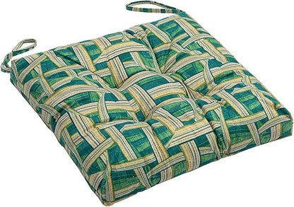 2-Pack Outdoor/Indoor Wicker Patio Seat Cushion Pad with Ties - Dining Chair Cushion, 17" x 17" (Green Plaid)