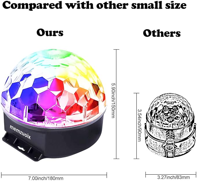 memzuoix 2025 Upgrade Disco Ball Party Lights Dj Strobe Light with 6 Colors, Sound Activated Big-Size Magic Stage Party Light with Remote Control, Halloween Decorations Bar Home Club (7'' Big Size)