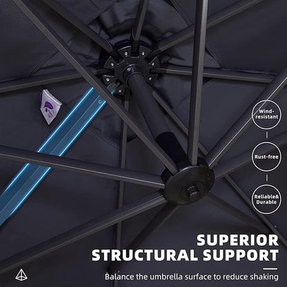 PURPLE LEAF 9' X 11.5' Patio Umbrella with Base Rectangle Cantilever Umbrella Outdoor Offset Umbrella with 360-degree Rotation for Garden Deck Pool Patio Light Grey