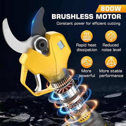 Electric Pruning Shears, Lopper 1.5-2.6 Inch,2 * 2000mAh 21V Battery, Professional Cordless Pruning Shears with LCD Display 1000W Brushless Motor Perfect for Tree Trimming Gardening, Garden Orchard