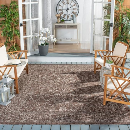 SAFAVIEH Washable Rug Outdoor Courtyard Collection - 9' x 12', Brown & Ivory, Non-Shedding & Easy Cleaning, Ideal for Patio, Backyard, Mudroom (CY8680-36321)