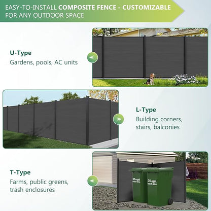 Mondaria Privacy Fence Panels for Outside, 6ft(W) x 6ft(H) Outdoor Fence with 2 Posts, Wind Resistant Wood Plastic Composite Fencing Panels for Patio,Backyard,Garden and Swimming Pool(Silver Gray)