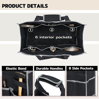 Tool Bag,Tool Pouch with 6 Pockets,Heavy Duty Waxed Canvas Garden Tool Bag Tool Case,16.5 x 7 x 12 Inch & Black