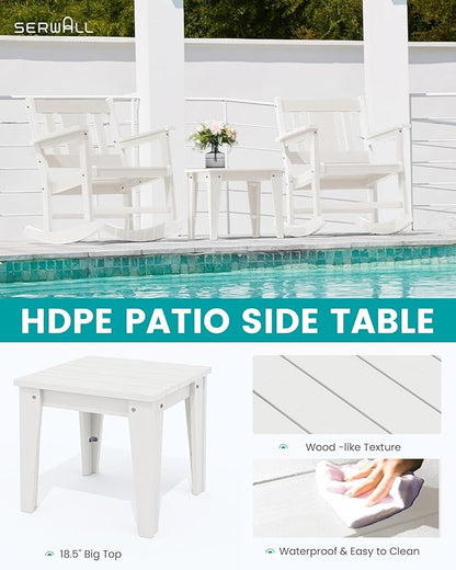 SERWALL Outdoor Rocking Bistro Set, HDPE Patio Furniture Set, Porch Rocking Chair Set with Table for Backyard, Balcony, and Garden- White