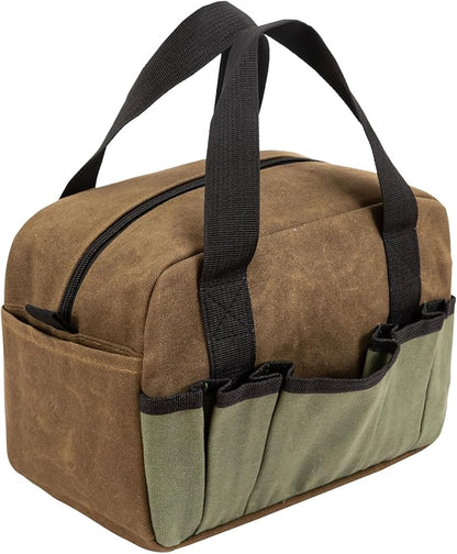 Small Tool Bag, Canvas Tool Storage Bag, Large Capacity Multipurpose Zipper Soft Tote Organizer Pouch for Electrician, Plumbing, Gardening,Tools Bags for Men (Brown, 12 Inch)