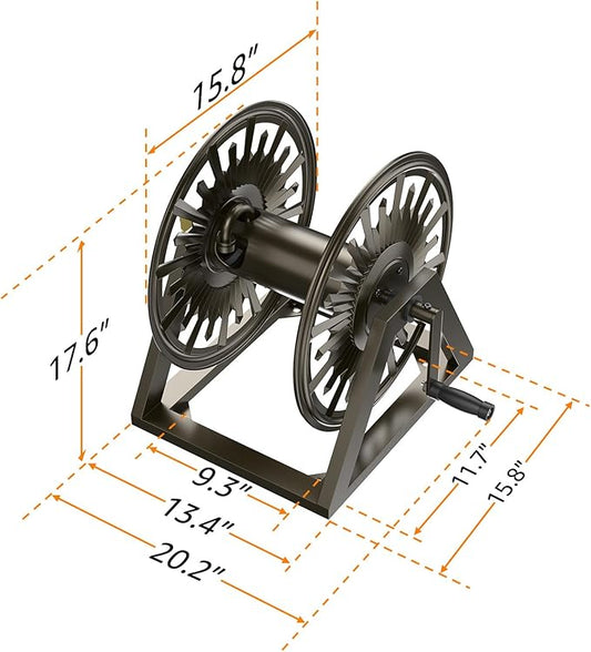 GOFORWILD Heavy-Duty Decorative Garden Hose Reel - Wall/Floor Mount with 200-Ft Capacity for 5/8 Hose Outdoor Hose Holder Winder for Lawn, Yard & Garden Storage