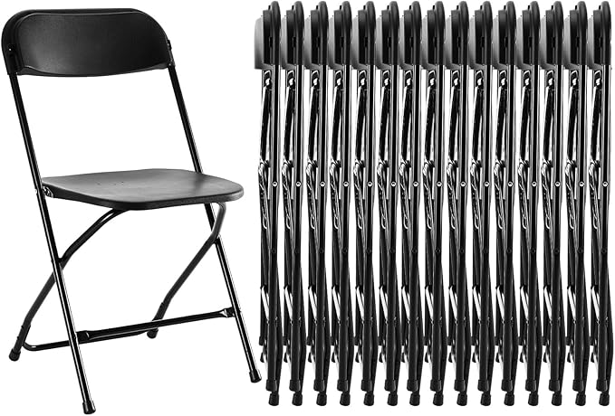 Sweetcrispy Folding Chair 16 Pack, Plastic Foldable Chairs with 330-Pound Capacity, Sturdy Metal Portable Chair, Easy to Use and Store, Outdoor and Indoor, for Home, Office, Party, Comfy, Black