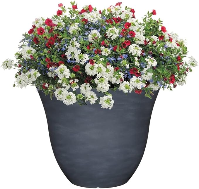 Classic Home and Garden Indoor/Outdoor Round Honeysuckle Resin Flower Pot Planter, Zinc Grey, 13" (Pack of 4)