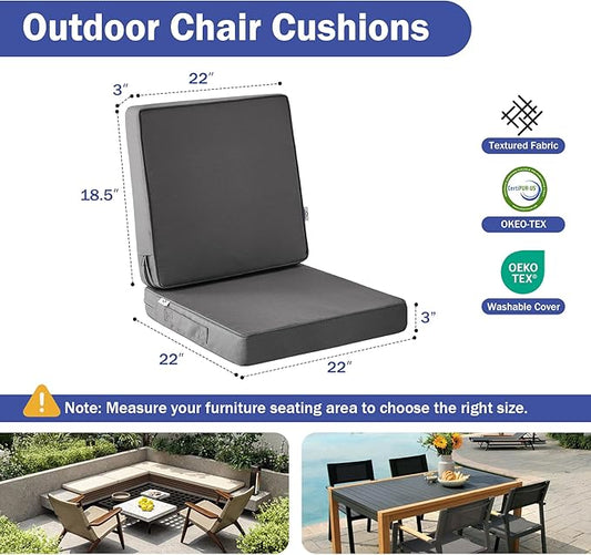 IPYNBAP Outdoor Cushions, Outdoor Chair Cushions 22x22x3 Inch, Cushions for Outdoor Furniture with Removable Cover, Waterproof & Fade Resistant Outdoor Seat Cushions for Patio, Lawn, Dark Grey