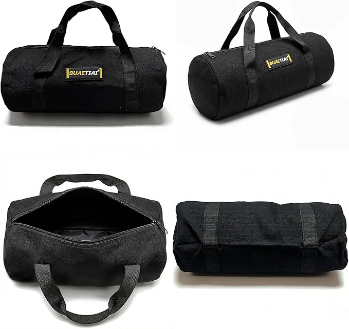 14 Inch Small Tool Bags for Men, Wide Mouth Zipper Tool Storage Bag, Large Capacity Canvas Tool Tote Bag, Multi-Function Tool bag for Storage Wrenches, Screwdrivers, Repair Tools (Black)