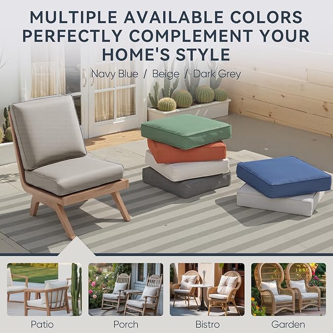 Outdoor Chair Cushions 3 Packs - Outside Durable Thick Replacement Back and Seat Cushion 22x24 with Zipper Cover for Patio Glider Rocking Chairs Loveseat Couch – Beige/Regular