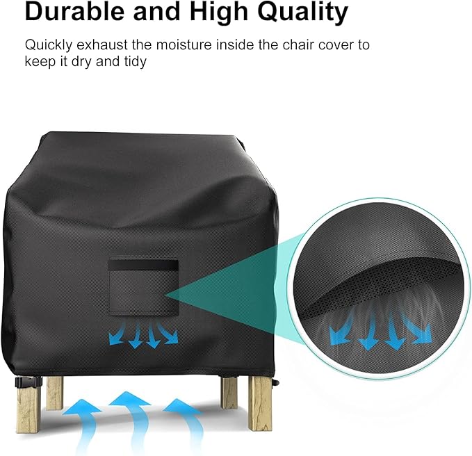 Patio Chair Covers for Outdoor Furniture Waterproof 2 Pack, Lawn Chair Covers 600D Heavy Duty Oxford Cloth, Large Covers for Lounge Lawn Deep Seat Black 32" W×37" D×36" H