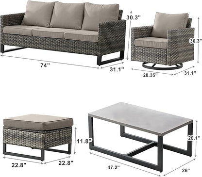 Wicker Outdoor Patio Furniture Set - 8 Piece Patio Conversation Set with 4 Swivel Rocker Chairs,2 Rattan Ottoman,1 Couch and 1 Metal Coffee Table for Outside Porch Deck Backyard(Mixed Grey/Grey)