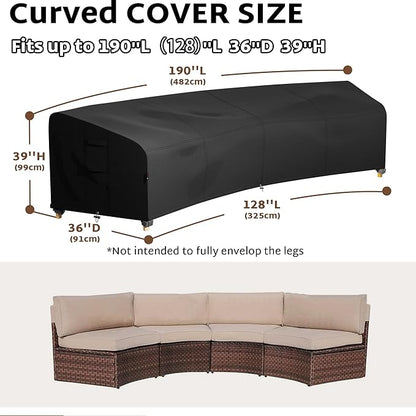 iBirdie Outdoor Sectional Cover for 190" Back 128" Front Curved Shaped Patio Sofa Waterproof Weatherproof 600D Heavy Duty Garden Furniture Cover for Outside Sectional Couch
