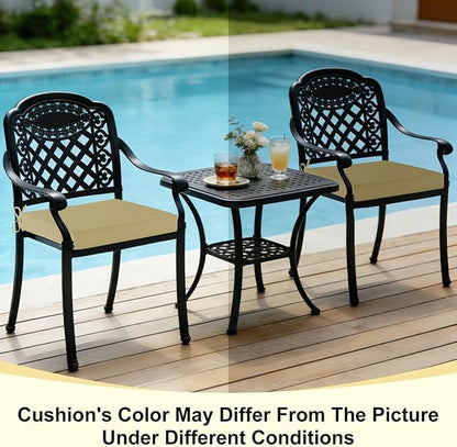 downluxe Waterproof Outdoor Chair Cushions Set of 4, 19" x 19" x 3" Patio Chair Cushion with Non-Slip Ties & Handle, Square Outdoor Cushion for Patio Furniture with Removable Cover, Khaki