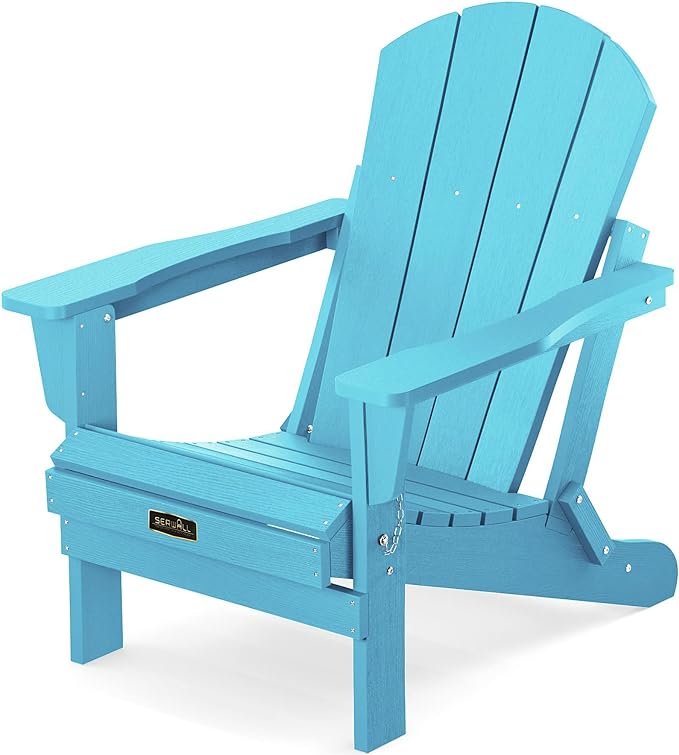 SERWALL Folding Adirondack Chair Outdoor Adirondack Chairs Weather Resistant Patio Chair Fire Pit Chairs - Light Blue