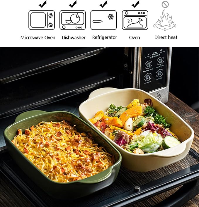 Ceramic Casserole Dish with Lid,33oz Covered Rectangular Baking Dish with Lid,Deep Casserole Cookware Bakeware,Oven Safe and Dishwash Safe