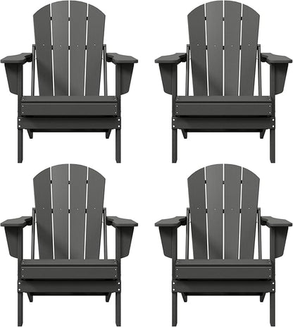 Westin Outdoors Laguna WO Home Furniture Adirondack Chair 4 PC Set Classic Outdoor Patio Folding Chair for Bon Fire Pit Lawn Backyard Beach Plastic Weather-Resistant (Gray)