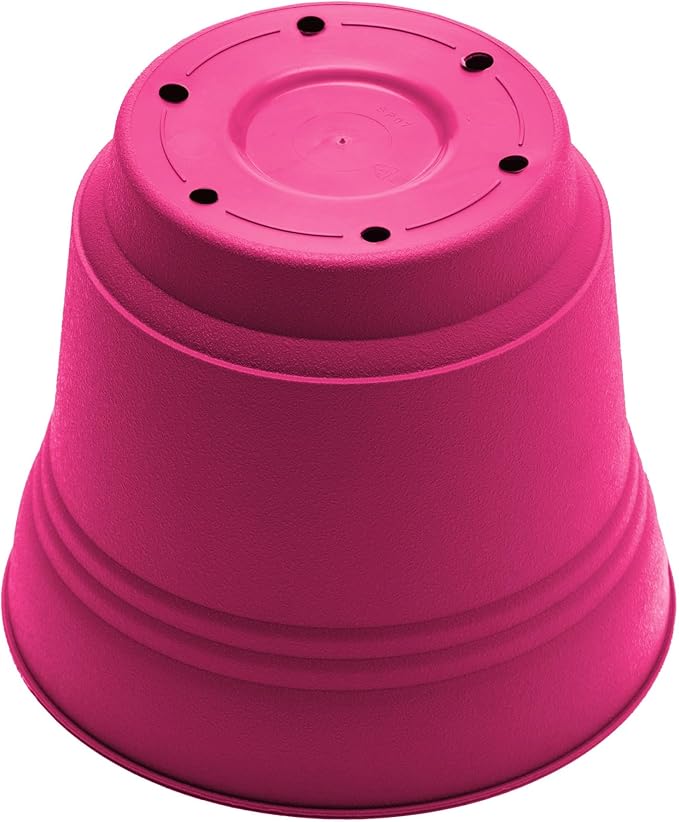 Bloem Saturn 12" Fuchsia Round Resin Planter Pot with Snap-in Saucer for Indoor and Outdoor Gardening