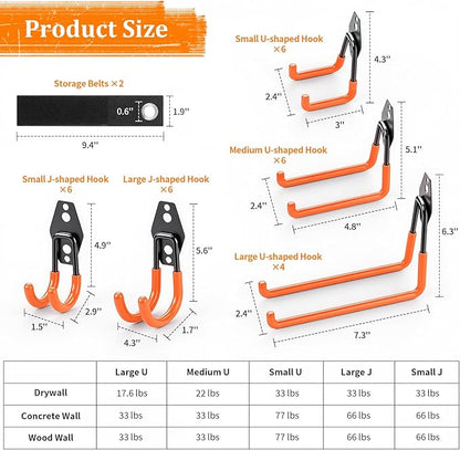Housolution Steel Garage Hooks - 30Pack Anti-Slip Coating, Heavy Duty Wall Mount Hooks for Bikes, Garden Tools, Ladders, Hose, Bulk Items Ropes, Garage Tool Organizer with Extension Cord Wrap, Orange