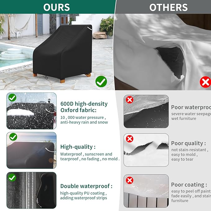 AKEfit Patio Adirondack Chair Covers 2 Pack for Outdoor Waterproof Chairs Size Up to 29Wx30Dx36H inch ,Heavy Duty Outdoor Chair Covers Waterproof for Outdoor Lawn Patio Furniture,Black