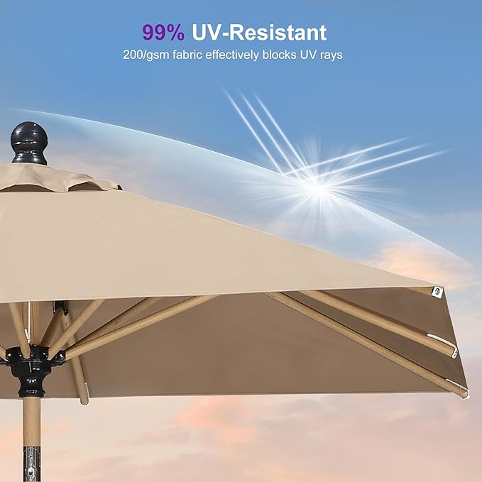 PURPLE LEAF 6.5' x 6.5' Square Patio Umbrella Market Umbrella Aluminum Outdoor Table Umbrella with Push Button Tilt & 8 Sturdy Ribs and Crank Commercial Sun Umbrella for Pool Backyard Deck, Taupe