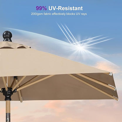 PURPLE LEAF 6.5' x 6.5' Square Patio Umbrella Market Umbrella Aluminum Outdoor Table Umbrella with Push Button Tilt & 8 Sturdy Ribs and Crank Commercial Sun Umbrella for Pool Backyard Deck, Taupe