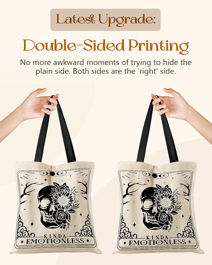 Miss Adola Canvas Tote Bag for Women – Aesthetic Canvas Bag with Zipper Cute Stylish Reusable Shoulder Totes for Shopping Work Daily Vacation, Skull Flower