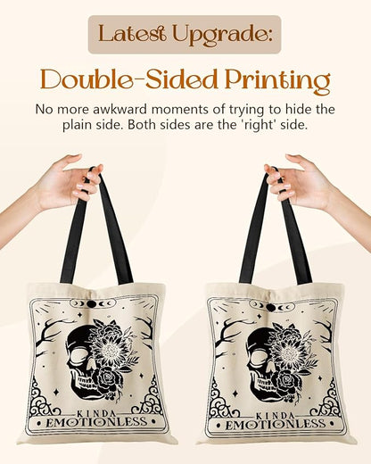 Miss Adola Canvas Tote Bag for Women – Aesthetic Canvas Bag with Zipper Cute Stylish Reusable Shoulder Totes for Shopping Work Daily Vacation, Skull Flower