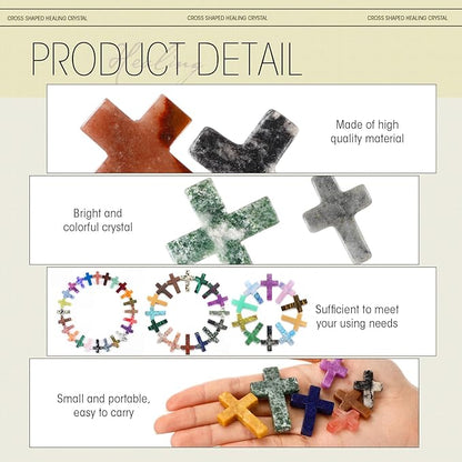 Nuenen 50 Pcs Cross Charm for Women Man Celebration Grad Decor Crystal Pocket Cross Necklace Natural Worry Stone Gift for Jewelry Making Craft Festival Decor(3 Sizes,Classic)