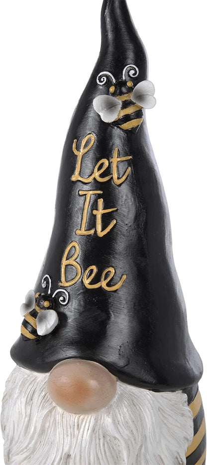 Alpine Corporation 12" H Let It Bee Indoor/Outdoor Garden Gnome Statue, Black/Yellow