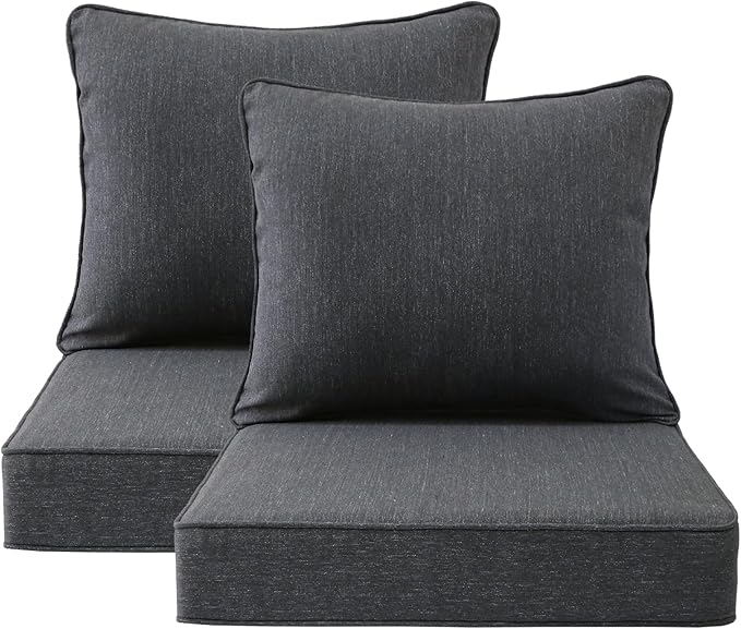 Outdoor Patio Chair Cushions Set, 24" x 24", Set of 2, Water-Repellent, Fade Resistant, Deep Seat Bottom and Back Cushion for Backyard, Couch, Sofa and Patio Furniture, Charcoal