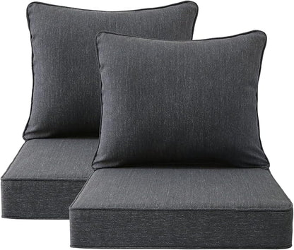 Outdoor Patio Chair Cushions Set, 24" x 24", Set of 2, Water-Repellent, Fade Resistant, Deep Seat Bottom and Back Cushion for Backyard, Couch, Sofa and Patio Furniture, Charcoal