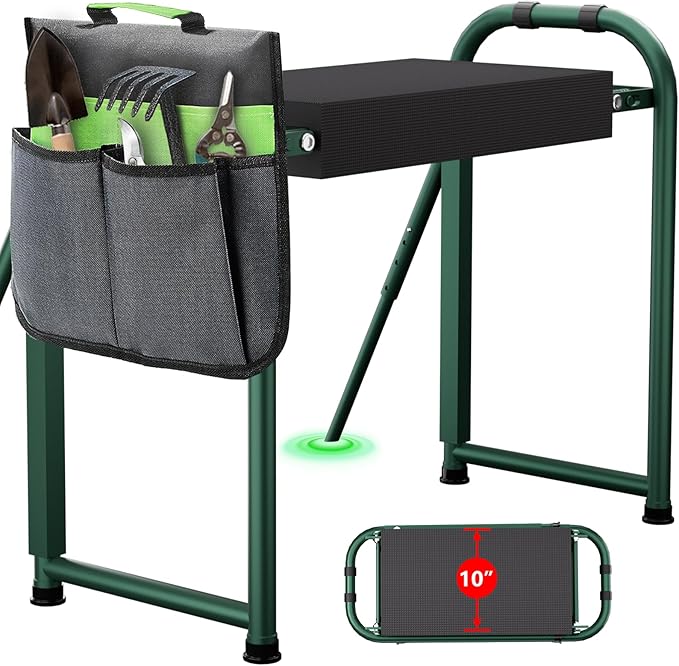 seasky Foldable Garden Kneeler and Seat, Anti-Tipping Heavy Duty 400 lbs Capacity, Widened Thick Soft Kneeling Pad, Gardening Stool with Tool Bag, Gifts for Women Seniors Parents