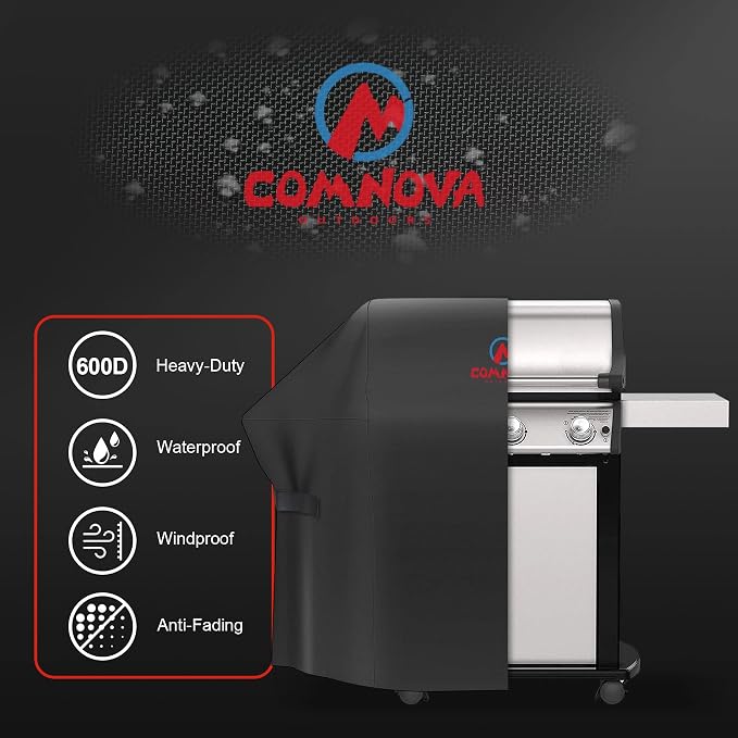 Comnova Grill Cover 55 Inch - 600D BBQ/Barbecue Gas Cover for Outdoor Grill Heavy Duty and Waterproof, Weber, Char-Broil, Nexgrill, Monument, Dyna-glo, Brinkmann and More
