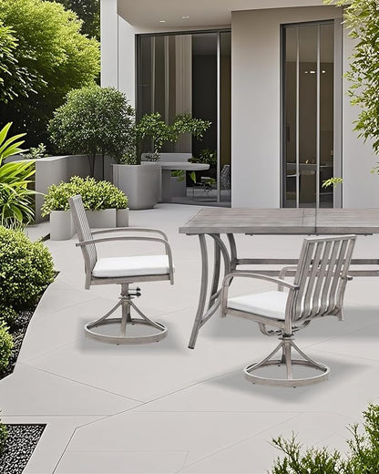 Aluminum Patio Dining Chairs Set of 2, 360°Swivel Outdoor Dining Chairs with Washable Cushions, Deep Seating Swivel Chairs Patio Furniture Set for Deck, Balcony, Garden, Poolside, Limed Oak