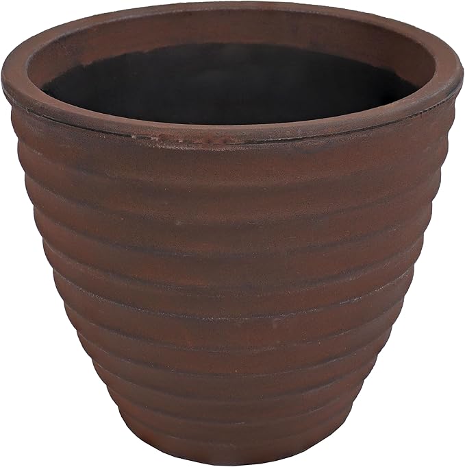 Sunnydaze Ribbed 13" Outdoor Plant Pot - Polyresin Double-Walled Planter for Indoor or Outdoor Use - Rust