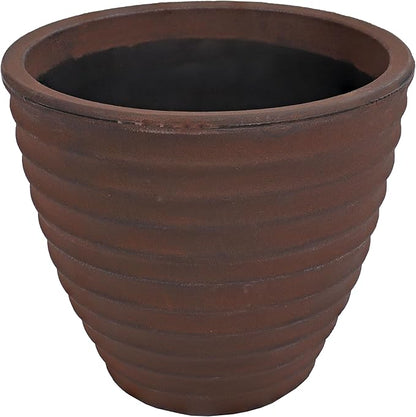 Sunnydaze Ribbed 13" Outdoor Plant Pot - Polyresin Double-Walled Planter for Indoor or Outdoor Use - Rust