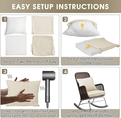 Outdoor Seat Cushion Set 19 x 19 In, Water-Resistant & Fade-Resistan, Patio Furniture Cushions with Removable Cover Deep Seat & Back Cushion with Handle and Adjustable Straps for Chair Sofa,2PC