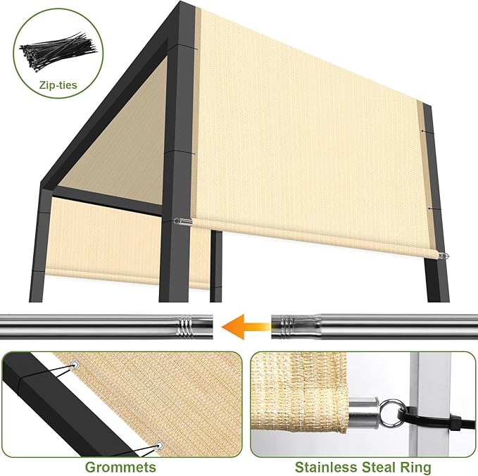 Shade&Beyond 8' W × 13' L Pergola Shade Cover Wheat Pergola Cover Canopy Replacement Shade Cloth for Garden, Patio, Deck, Porch with Grommets and Rods(Make Custom Size)