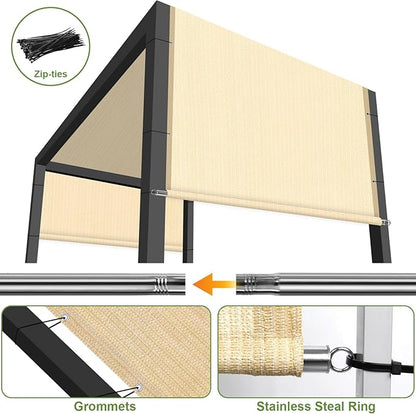 Shade&Beyond 8' W × 26' L Pergola Shade Cover Wheat Pergola Cover Canopy Replacement Shade Cloth for Garden, Patio, Deck, Porch with Grommets and Rods(Make Custom Size)