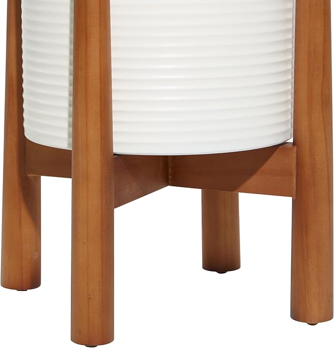 Deco 79 Metal Indoor Outdoor Planter Large Planter Pot with Removable Wood Stand, Set of 2 Planters 17", 15"H, White