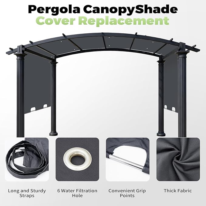 85'' x 208'' Universal Pergola Replacement Cover for Doubleton Steel Pergola L-PG080PST, Waterproof Sunshade Canopy Top for Patio Gazebo, Deck, Porch, Yard, Outdoor Cover Only (Light Gray)
