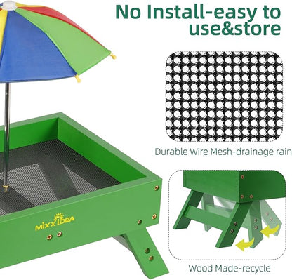 MIXXIDEA Ground Bird Feeder for Outdoors Bird&Squirrel Feeder Wooden Chicken Picnic Table Platform Feeder Wild Bird Feed Crow Feeder for Outside with 5 LBS Capacity