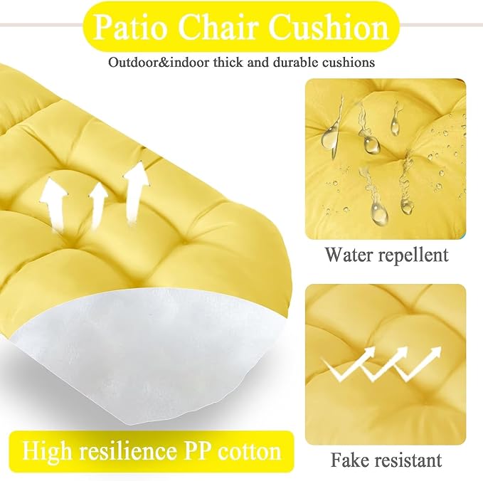 Adirondack Chair Cushion, Waterproof Outdoor Seat Cushions for Patio Furniture, Thick High Back Replacement Pad for Porch Lawn Wicker Dining Desk Chair, Rocking Chair Cushion, Yellow