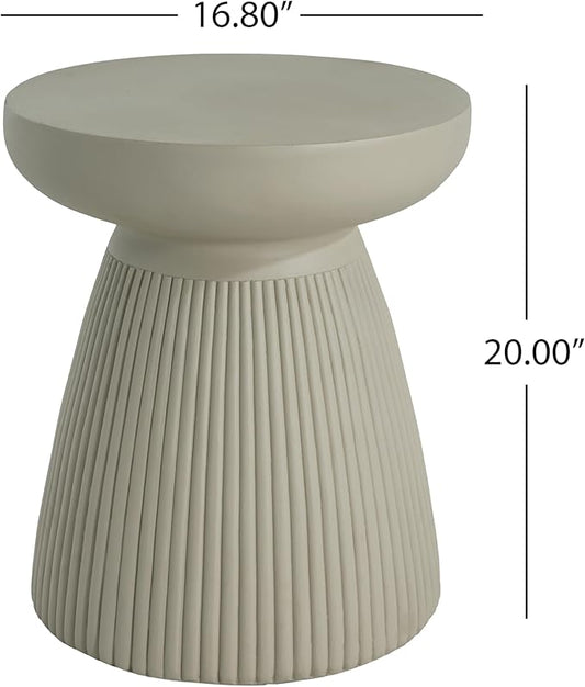 Christopher Knight Home Luce 20" Indoor Outdoor Round Top Accent Table, Patio Decorative End Side Table, Lightweight Concrete Garden Stool for Patio Living Room Balcony & Garden Decor, Sand Gray