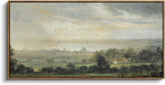 InSimSea Extra Large Framed Vintage Wall Art, Living Room Country Farmhouse Decor, Wild Field under Sky Landscape Paintings, Canvas Prints, Scenery Long Picture for Bedroom Above of Bed,20x40inch